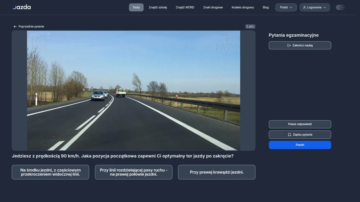 Optymalny tor jazdy w zakręcie - jaka pozycja początkowa przy 90 km/h