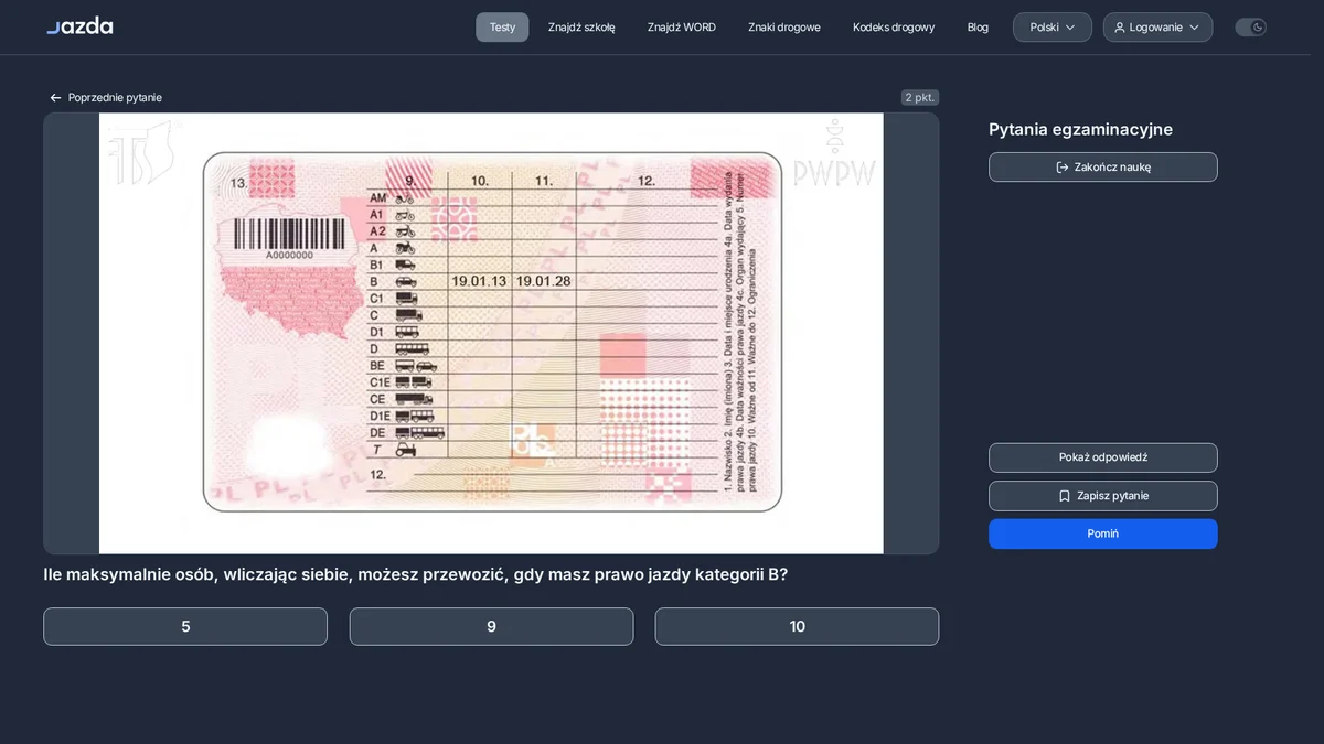 Ile osób można przewozić na prawo jazdy kategorii B