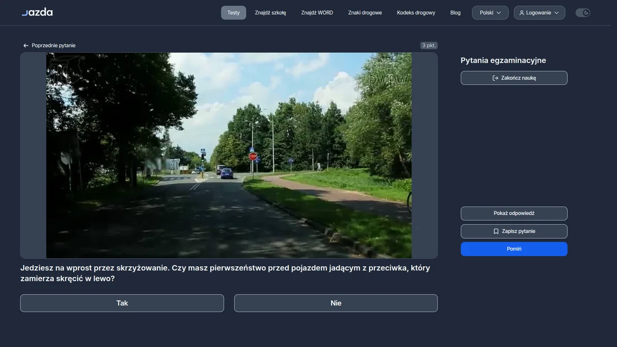 Pierwszeństwo na wprost przed pojazdem skręcającym w lewo z przeciwka