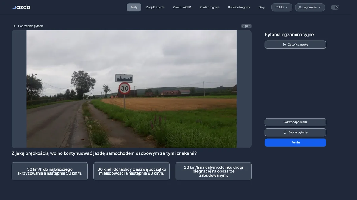 Znak ograniczenia prędkości pod znakiem obszaru zabudowanego - do którego miejsca obowiązuje