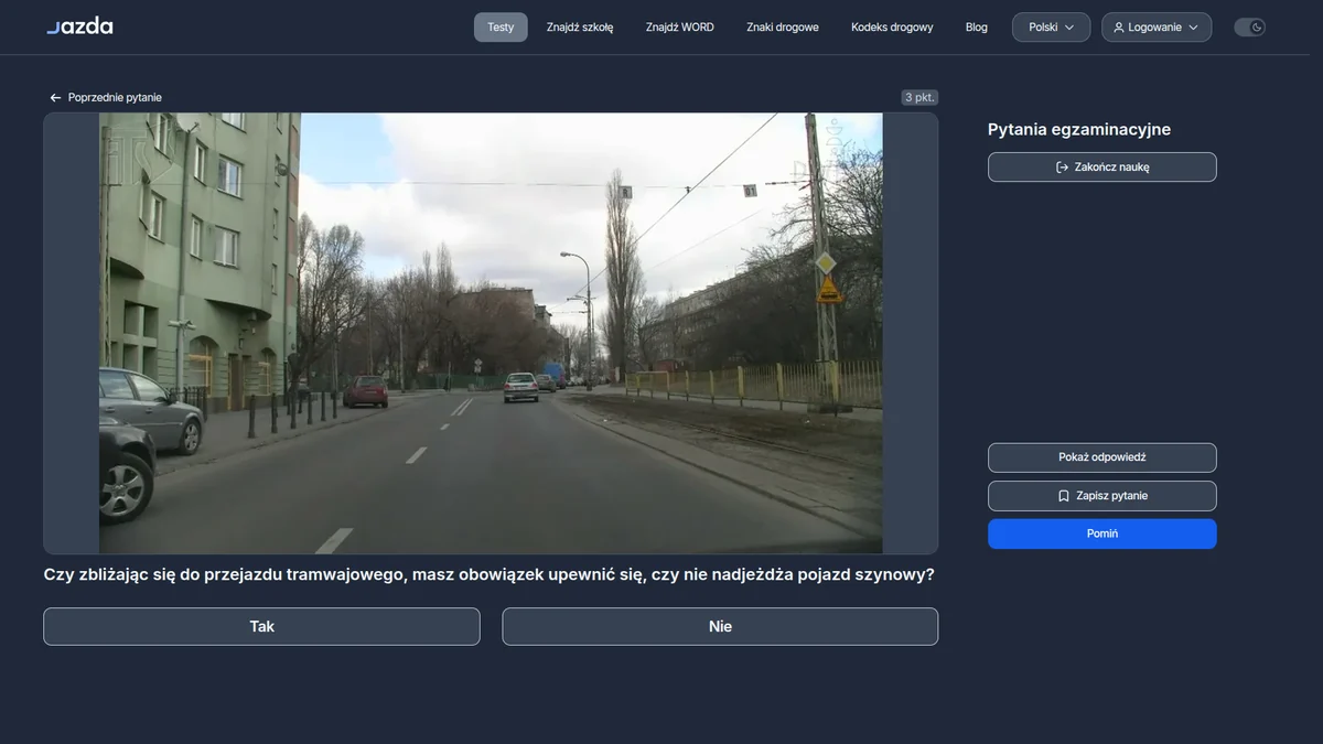 Przejazd tramwajowy - obowiązek upewnienia się przed wjazdem