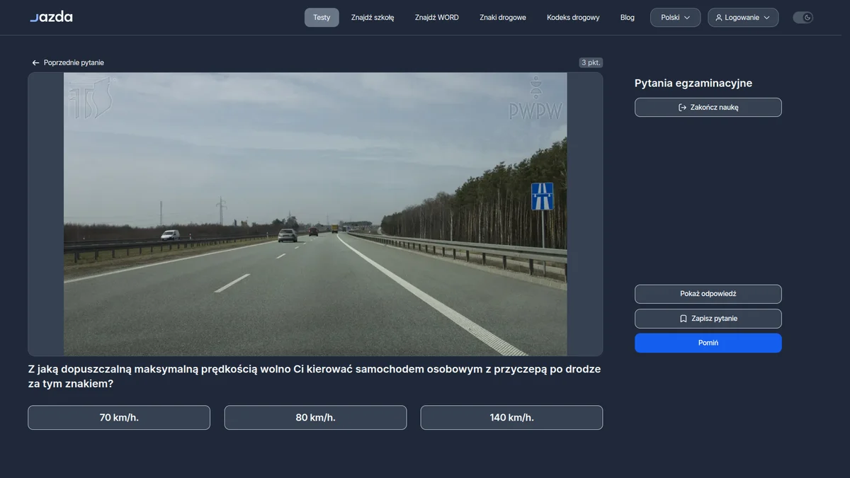 Prędkość samochodu z przyczepą na autostradzie - ile wolno? Pytanie egzaminacyjne