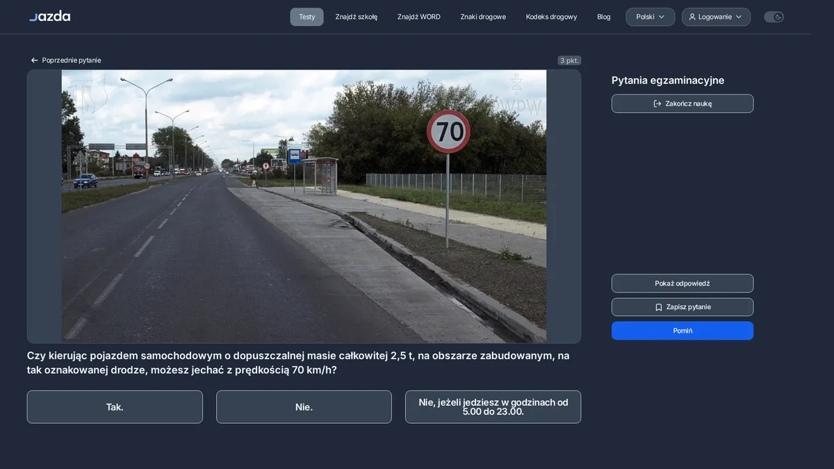 Prędkość 70 km/h w terenie zabudowanym - kiedy wolno tak jechać