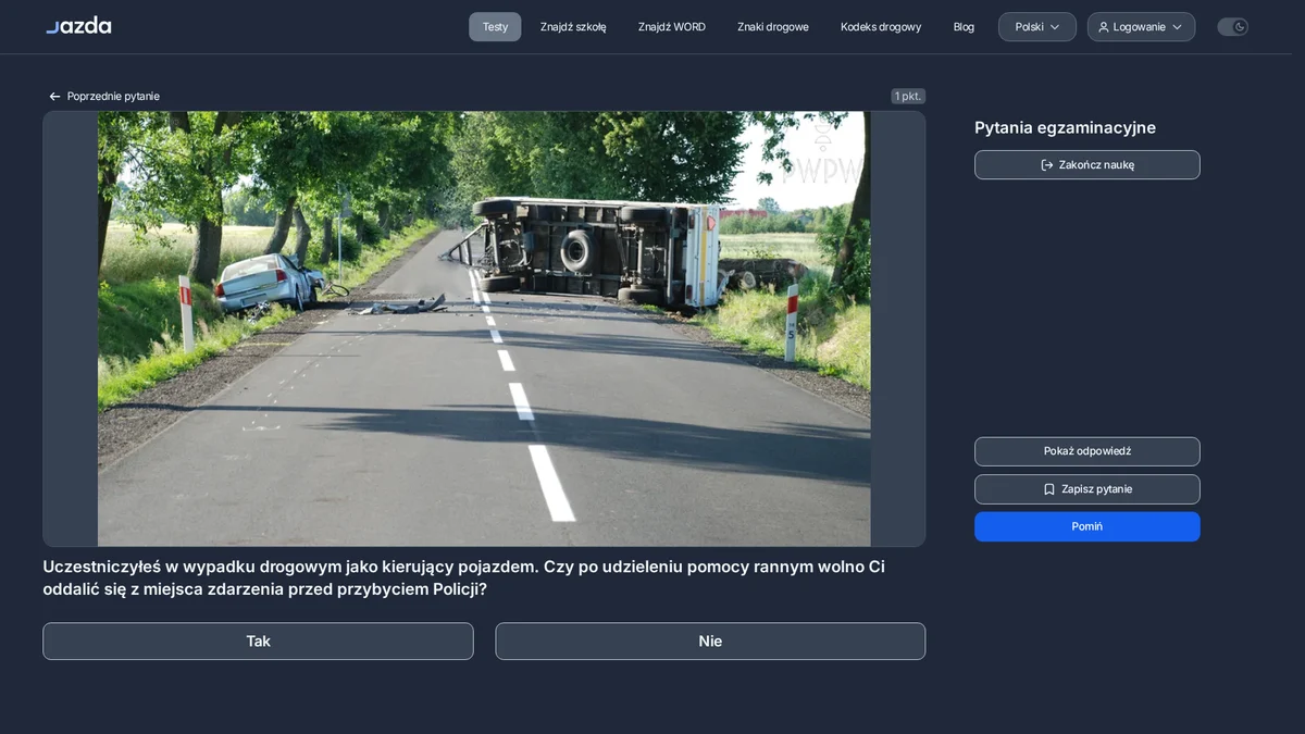 Czy wolno odjechać z miejsca wypadku przed przyjazdem Policji