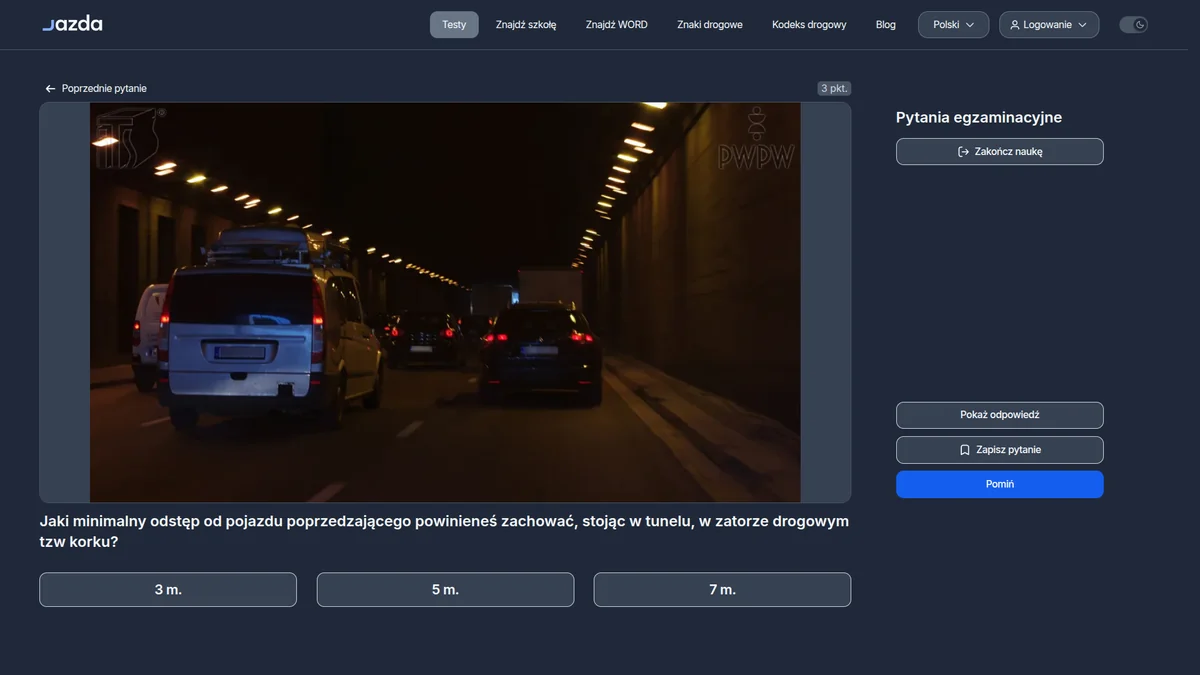 Minimalny odstęp w tunelu podczas stania w korku - ile metrów
