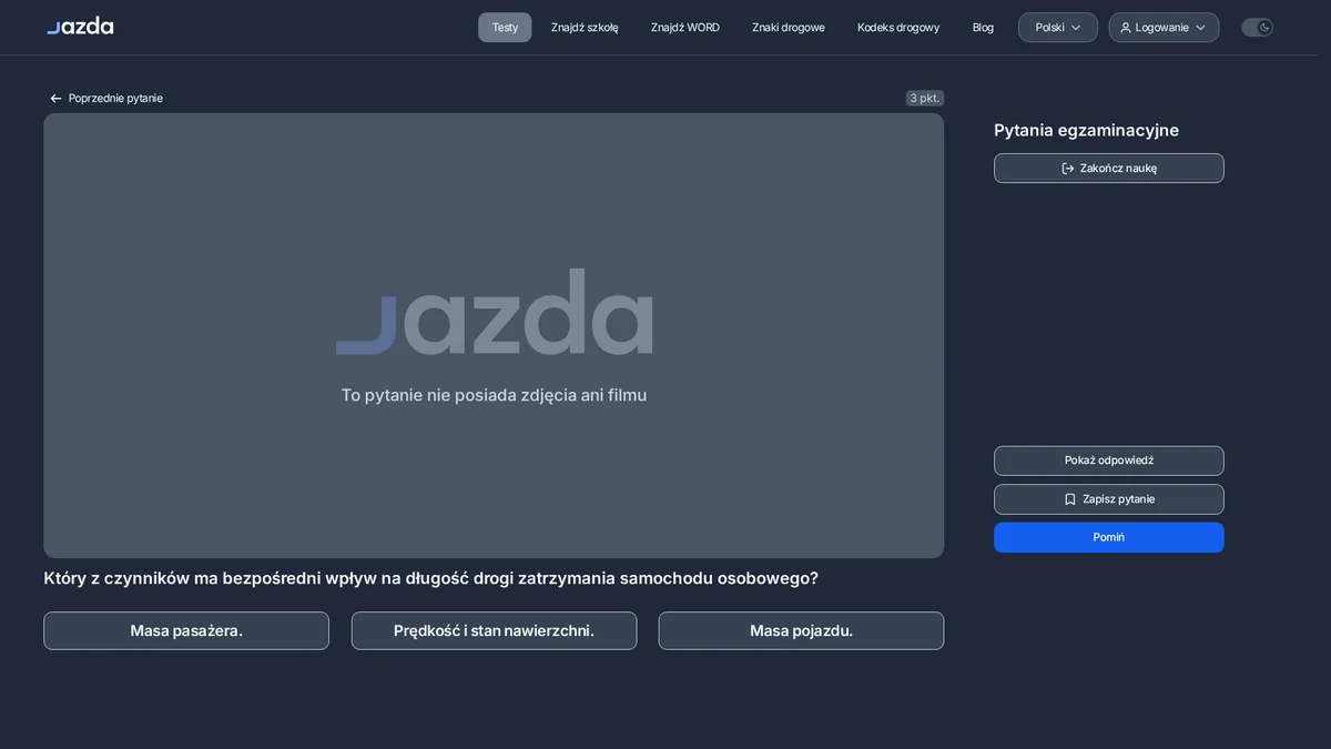 Droga zatrzymania samochodu - co naprawdę ma na nią wpływ