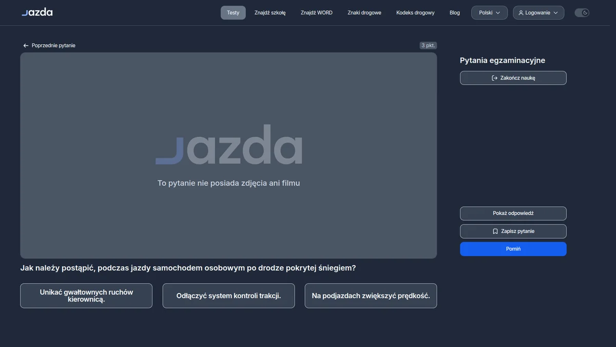 Jazda po śniegu - jak prowadzić bezpiecznie? Pytanie egzaminacyjne