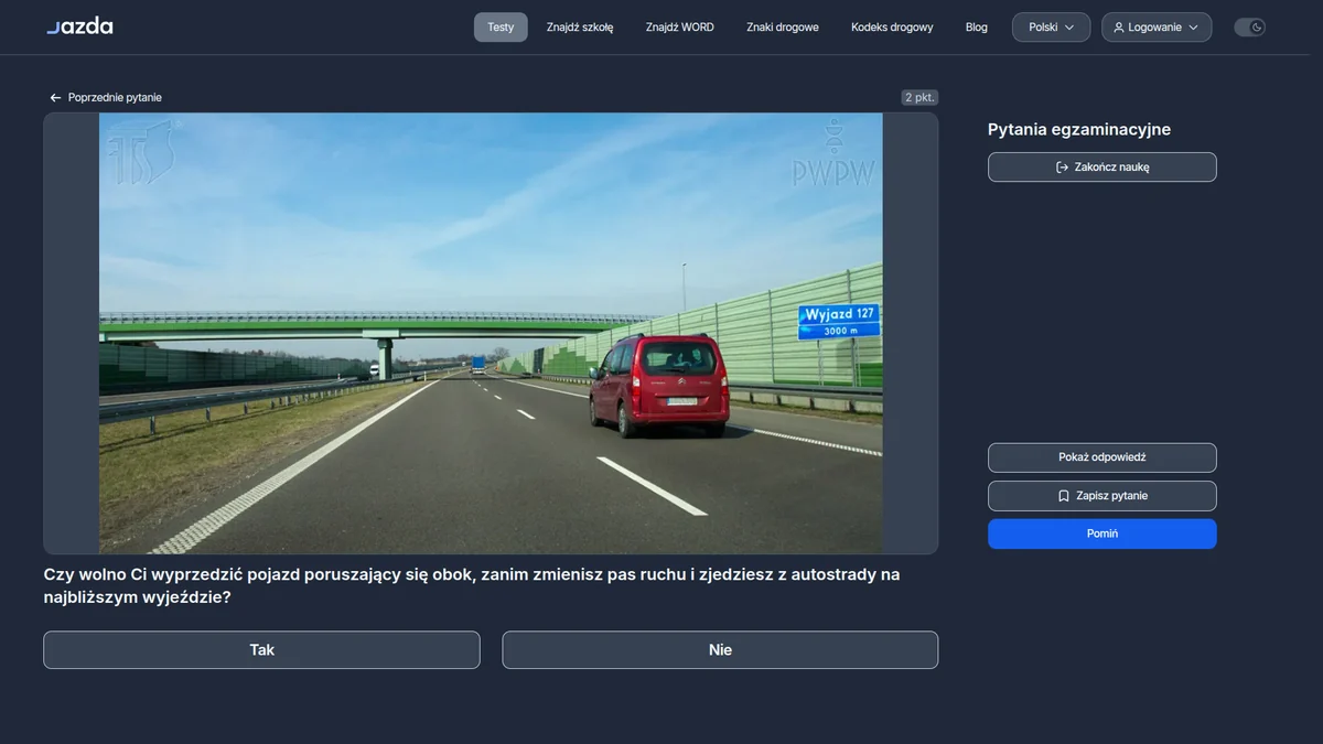 Wyprzedzanie przed zjazdem z autostrady - czy jest dozwolone