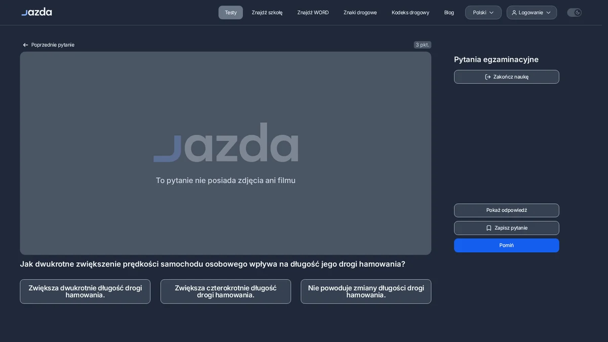 Podwojenie prędkości a droga hamowania - dlaczego rośnie czterokrotnie