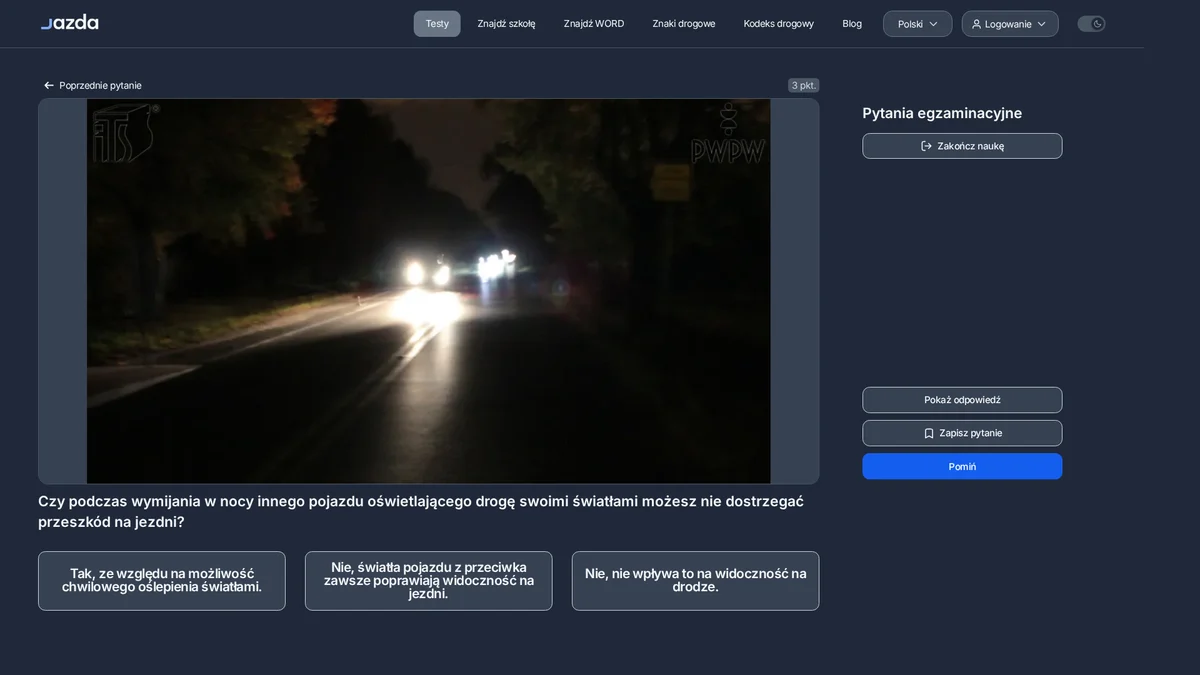 Oślepienie światłami podczas wymijania w nocy - czy grozi Ci utrata widoczności