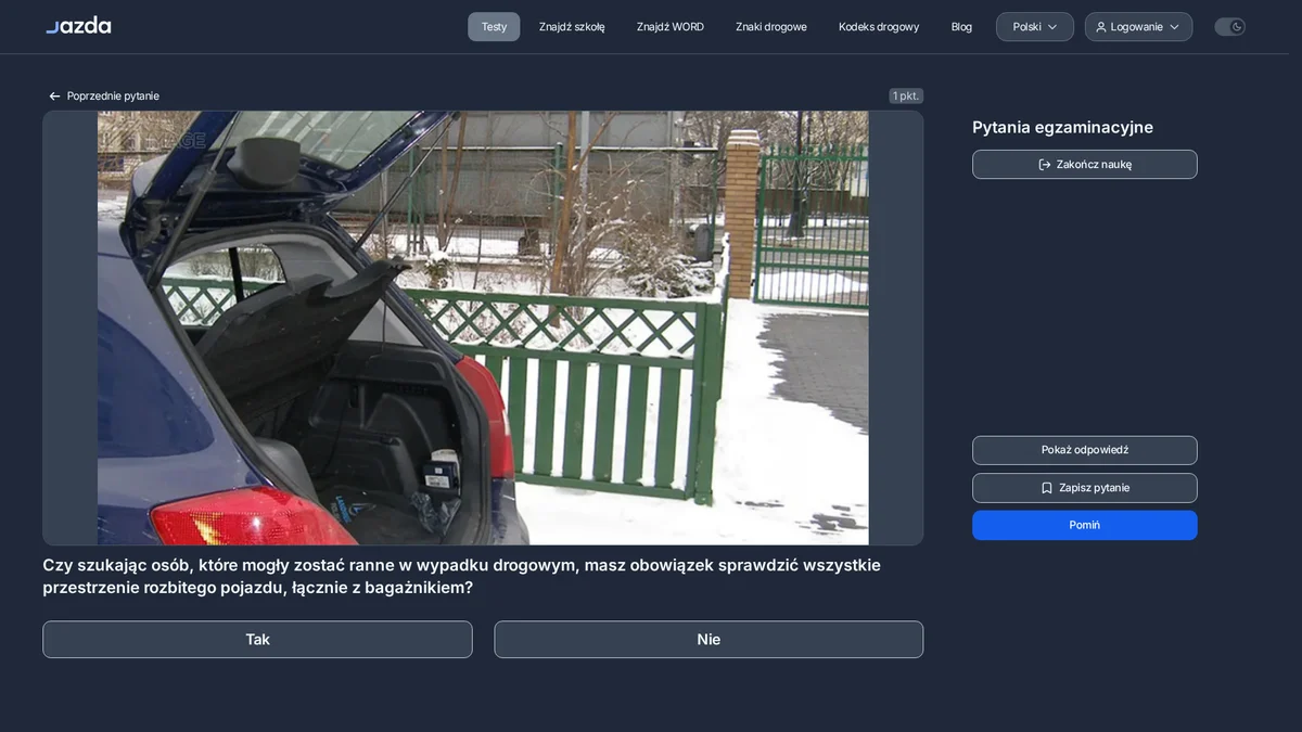 Szukanie rannych po wypadku - dlaczego sprawdzasz też bagażnik