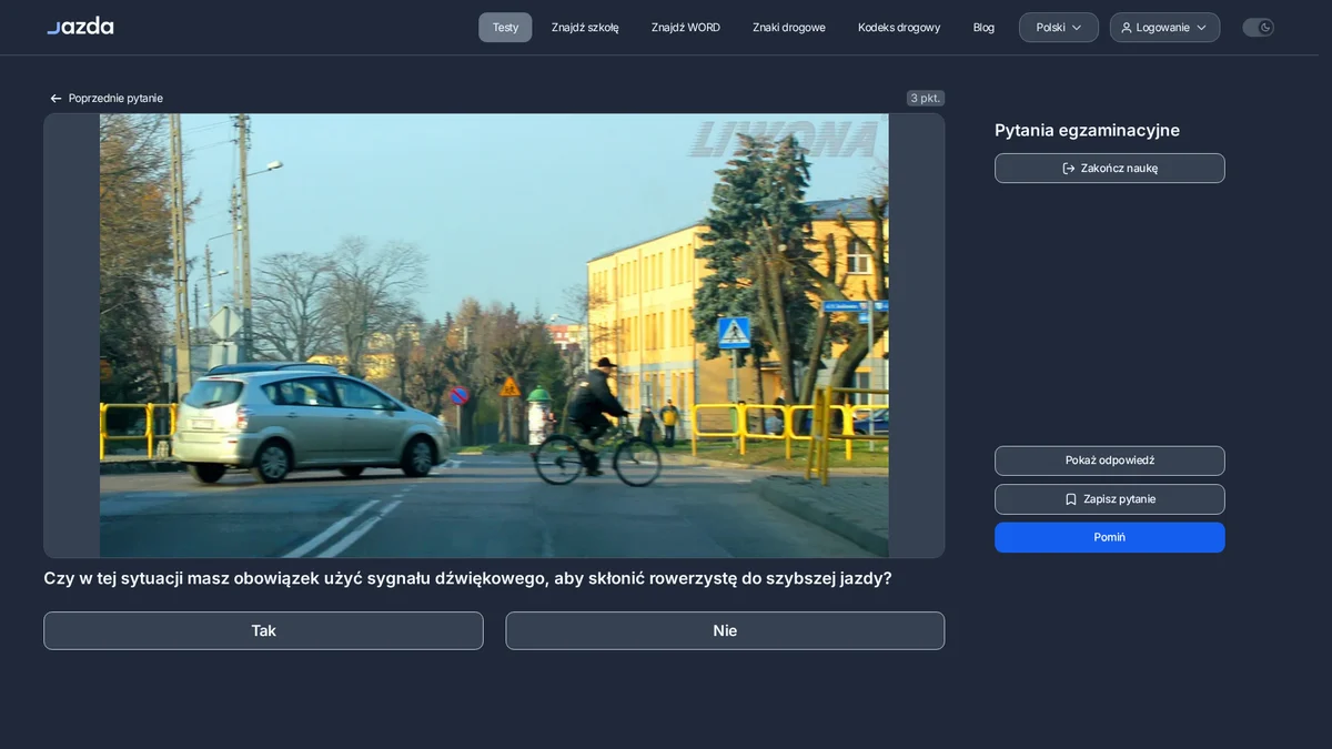 Kiedy używać sygnału dźwiękowego - czy trąbisz na rowerzystę, żeby przyspieszył