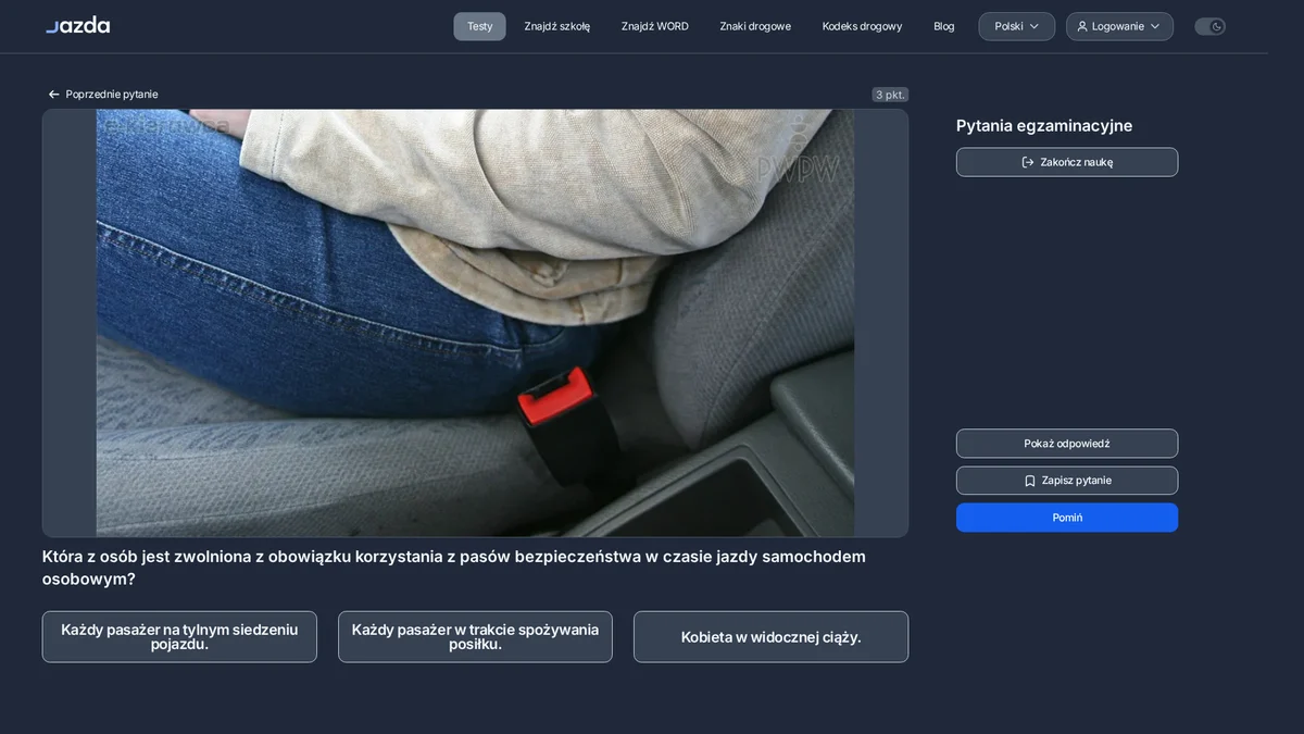 Kto jest zwolniony z zapinania pasów bezpieczeństwa