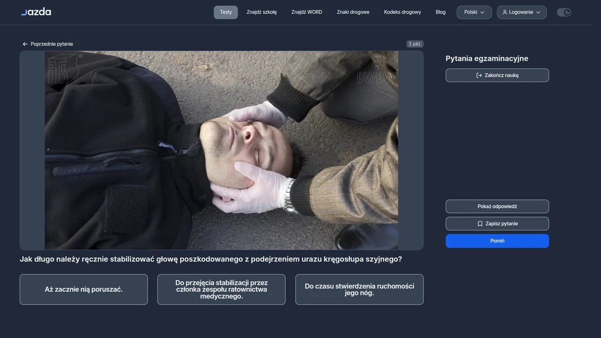 Uraz kręgosłupa szyjnego - jak długo stabilizować głowę poszkodowanego?