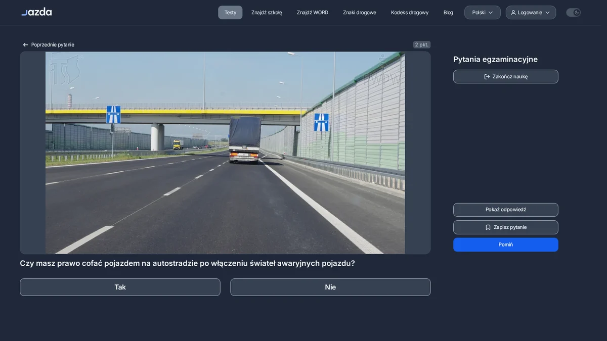 Cofanie na autostradzie - czy światła awaryjne coś zmieniają