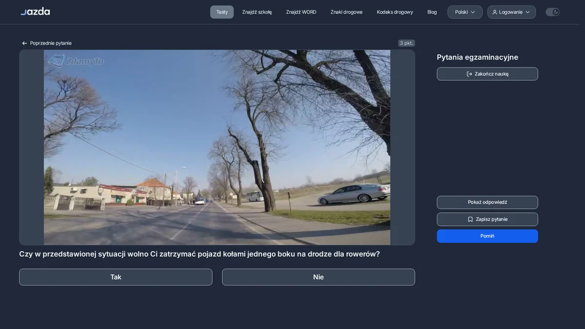 Zatrzymanie na drodze dla rowerów kołami jednego boku - czy to legalne