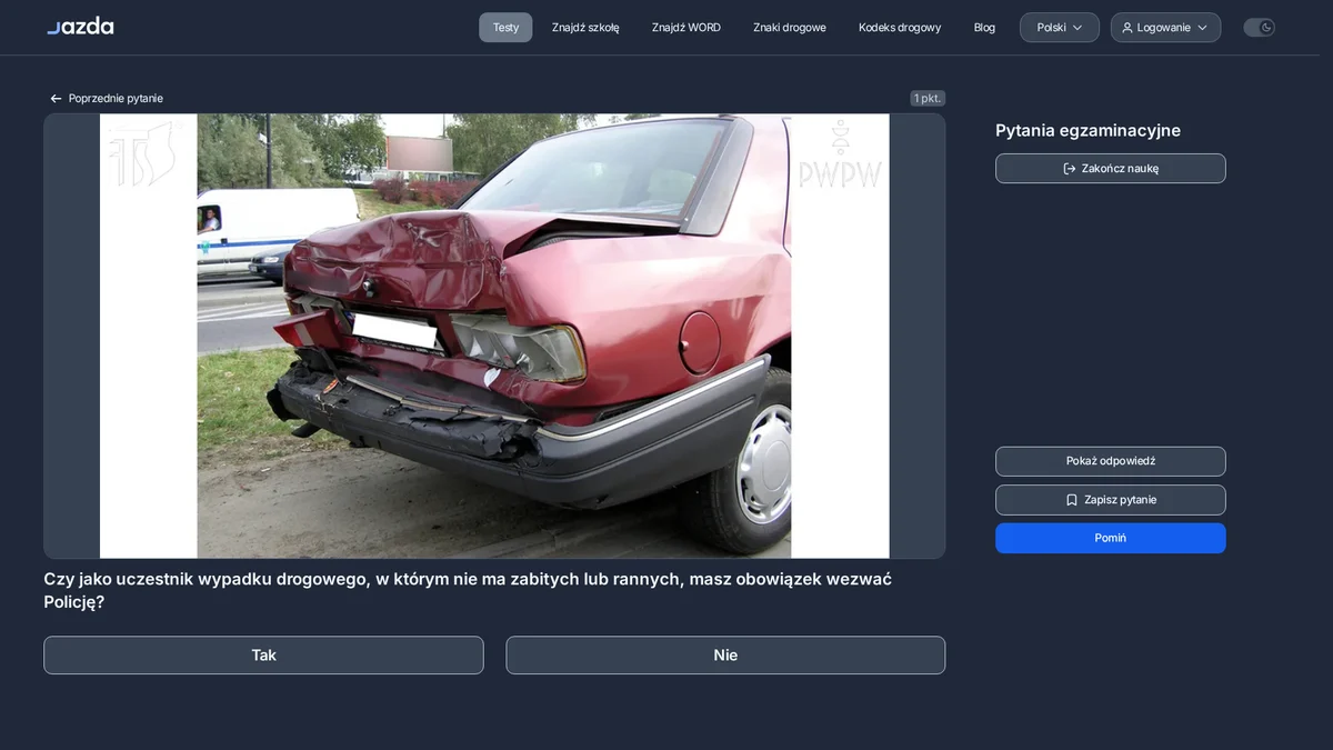 Kolizja bez rannych - czy trzeba wzywać Policję