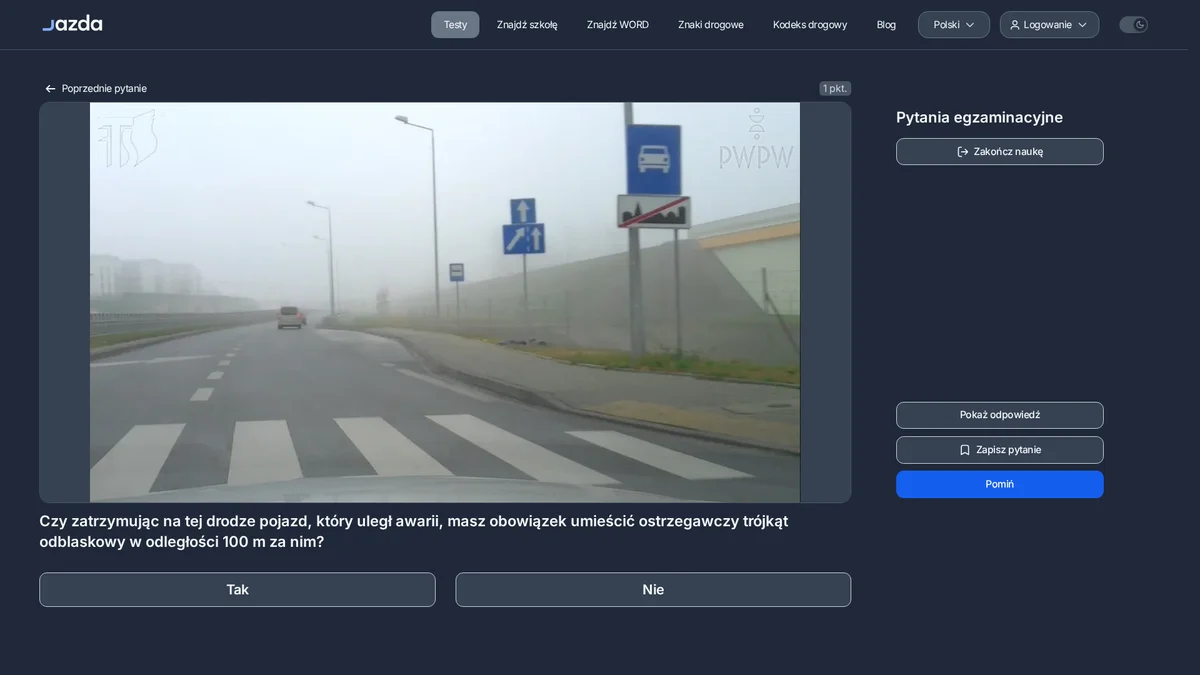 Trójkąt ostrzegawczy 100 m za autem - kiedy naprawdę tak daleko