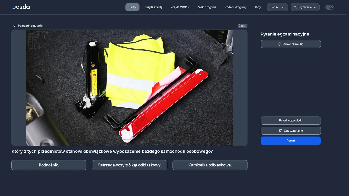 Obowiązkowe wyposażenie samochodu osobowego - trójkąt ostrzegawczy