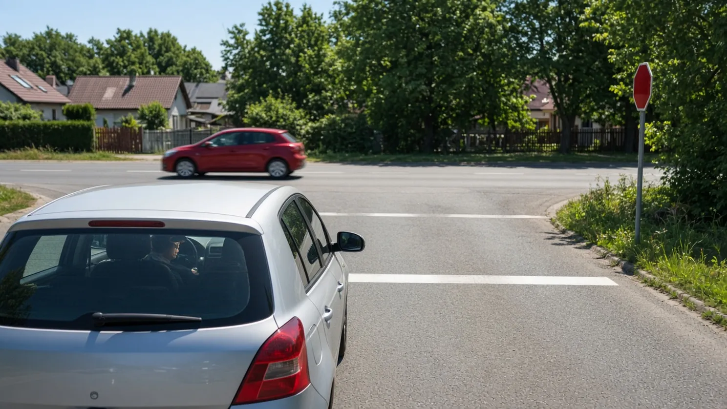 Skrzyżowanie ze znakami pierwszeństwa na egzaminie kat. B: STOP i A-7