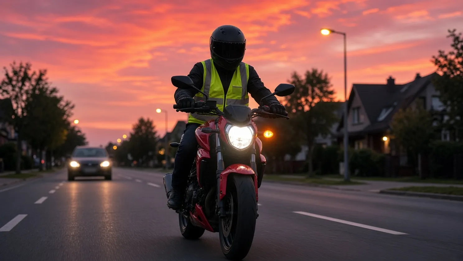 Widoczność motocykla po zmroku: światła, pozycja i jasna odzież
