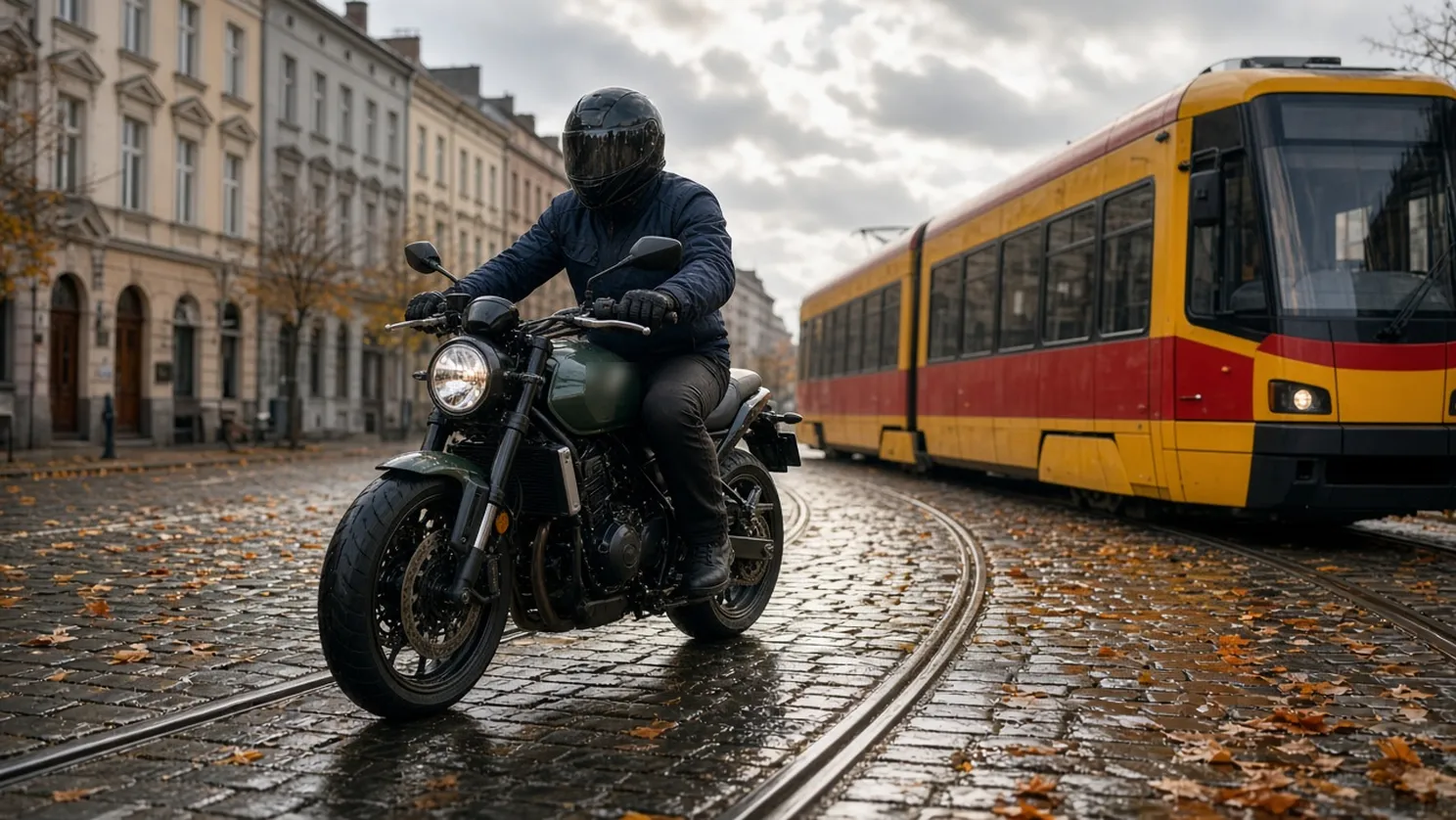 Motocykl na torowisku tramwajowym: pierwszeństwo i wyprzedzanie
