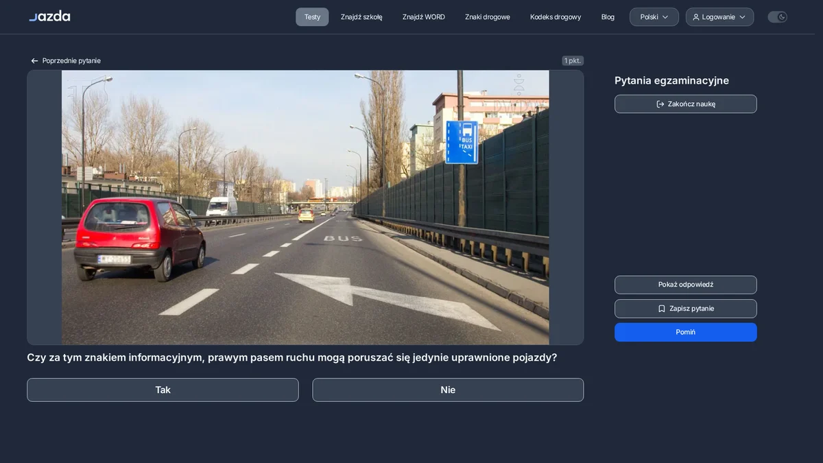 Znak informacyjny buspas - czy prawy pas jest tylko dla uprawnionych pojazdów