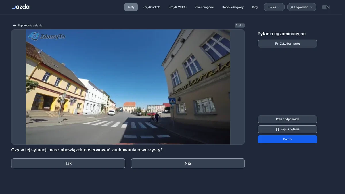Obserwacja rowerzysty jadącego z naprzeciwka - czy masz taki obowiązek