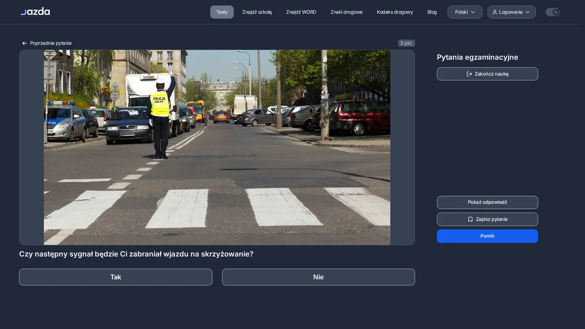 Sygnały policjanta kierującego ruchem - czy podniesiona ręka zabrania wjazdu na skrzyżowanie