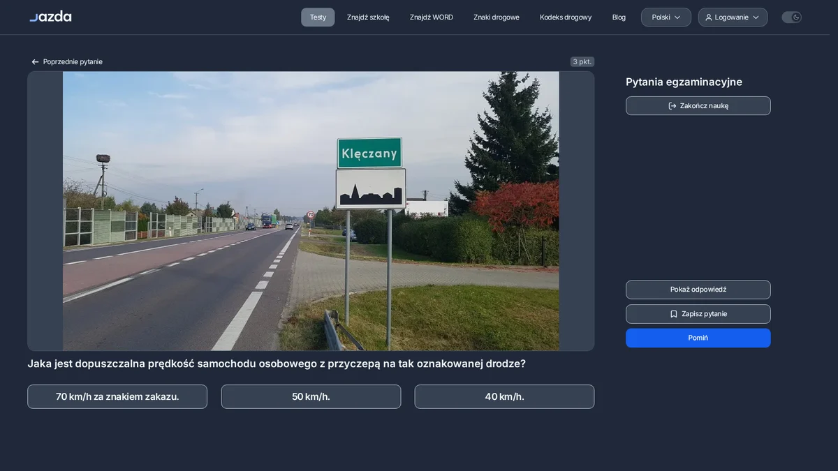 Prędkość samochodu z przyczepą w obszarze zabudowanym