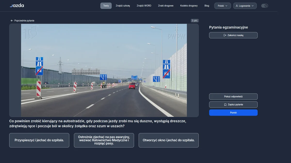 Złe samopoczucie za kierownicą na autostradzie - objawy zawału