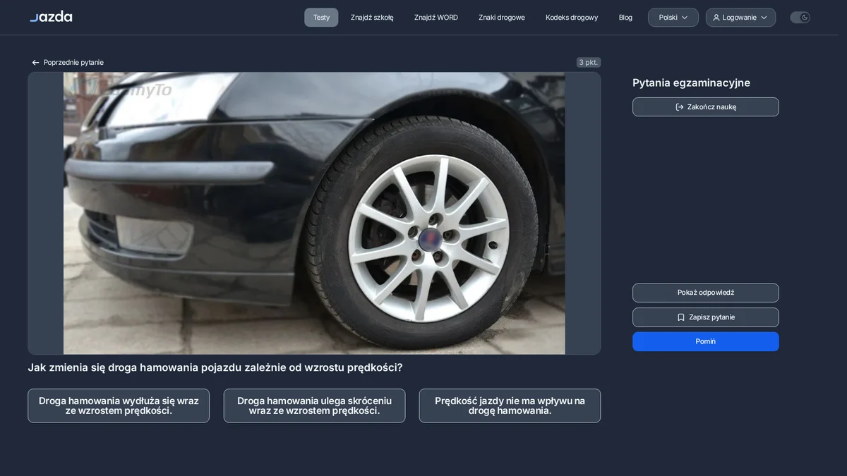 Droga hamowania a prędkość - jak rośnie wraz z jej wzrostem