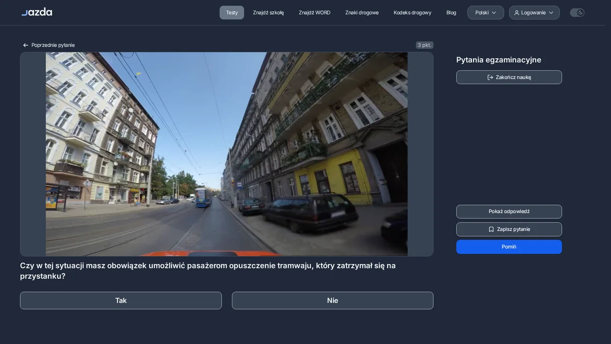 Tramwaj na przystanku bez wysepki - czy musisz zatrzymać auto