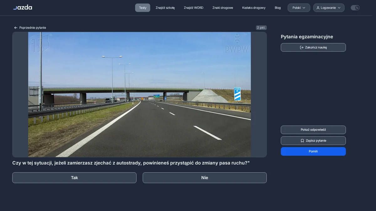 Zjazd z autostrady za 200 m - kiedy zacząć zmianę pasa ruchu