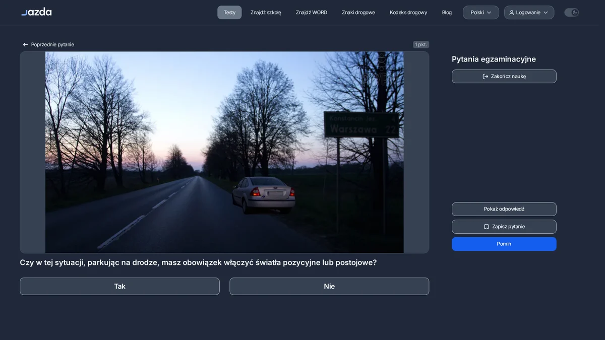 Parkowanie o zmroku - czy trzeba włączyć światła pozycyjne lub postojowe
