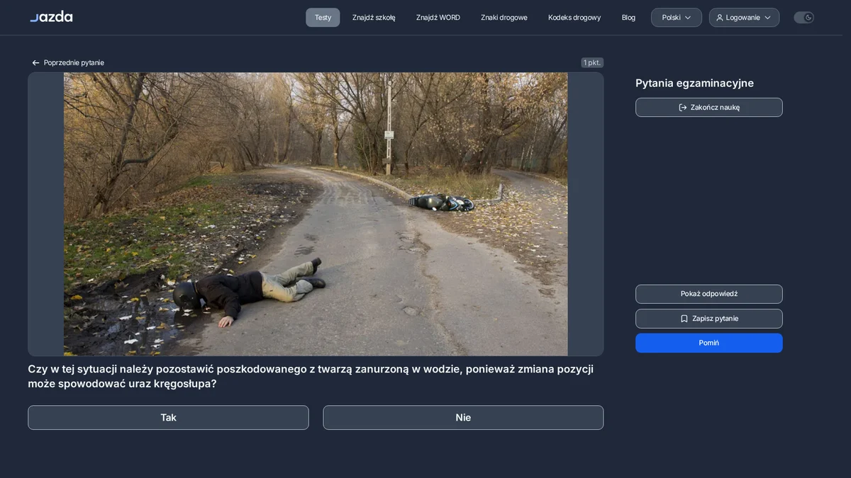 Poszkodowany twarzą w wodzie - czy wolno go zostawić bez ruchu