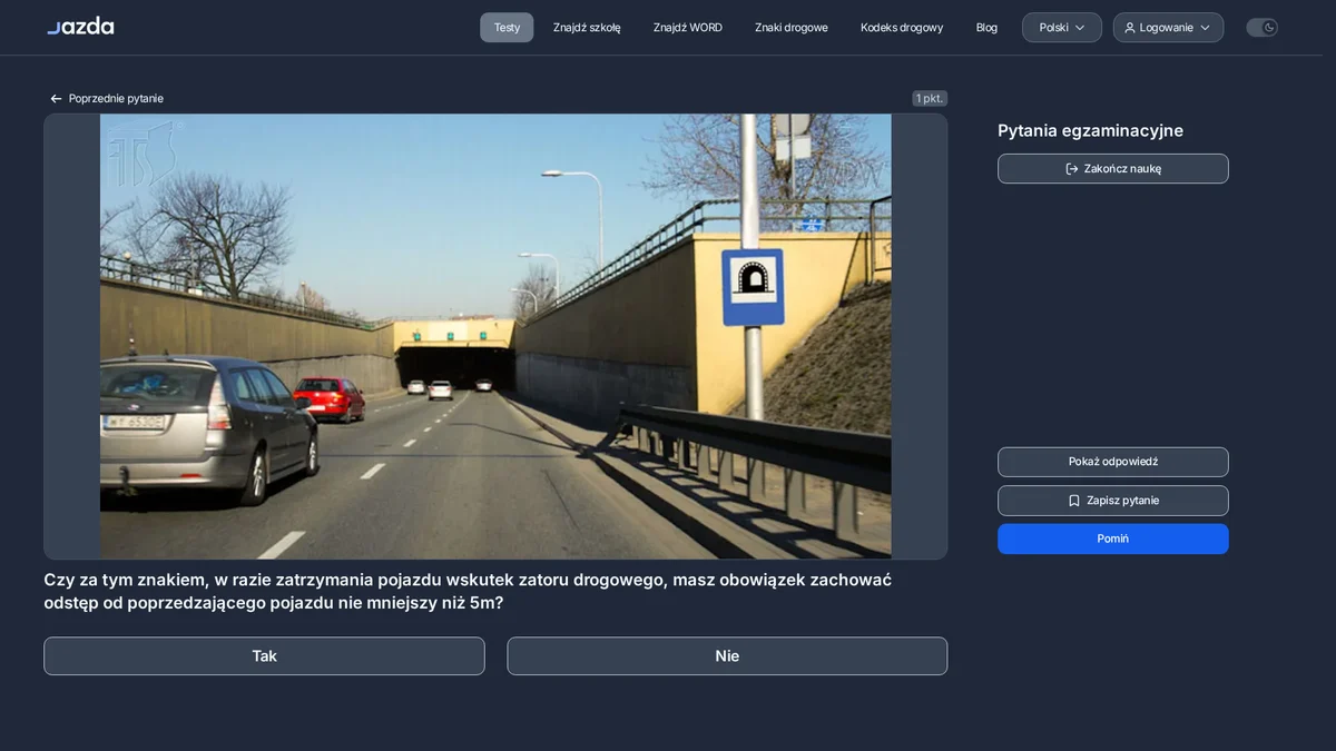 Znak D-37 tunel - jaki odstęp w tunelu zachować w razie zatoru