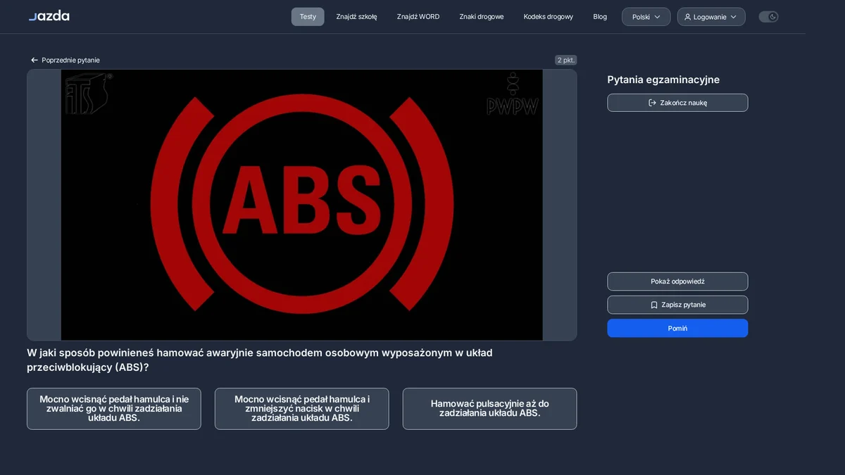 Hamowanie awaryjne z ABS - jak prawidłowo wcisnąć hamulec