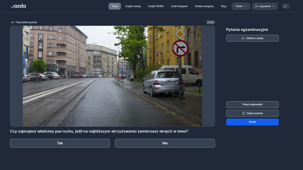 Niewłaściwy pas przed skrętem w lewo - dlaczego to częsty błąd na egzaminie
