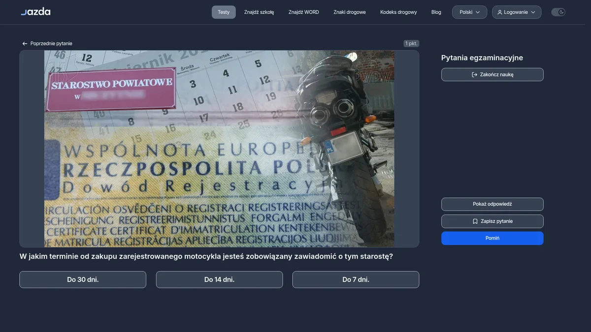 Zgłoszenie zakupu motocykla staroście - w jakim terminie musisz to zrobić?