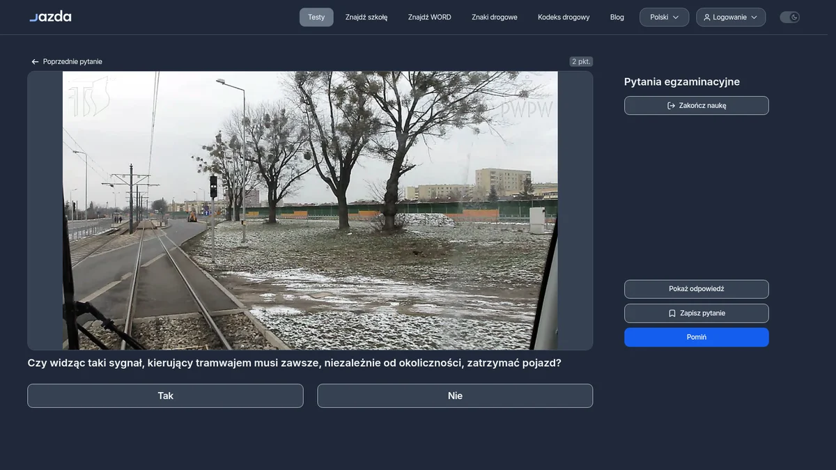 Sygnał z dwiema kropkami dla tramwaju - czy zawsze trzeba się zatrzymać?