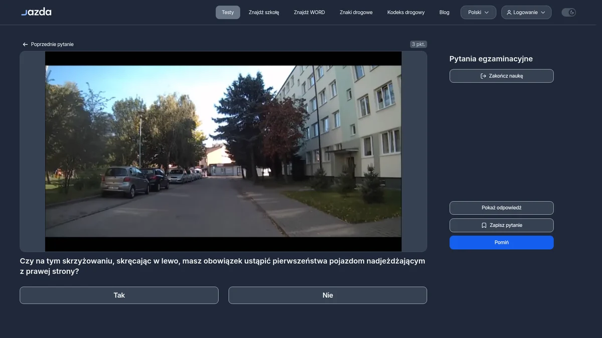 Pierwszeństwo dla pojazdu z prawej - skręcanie w lewo na skrzyżowaniu równorzędnym