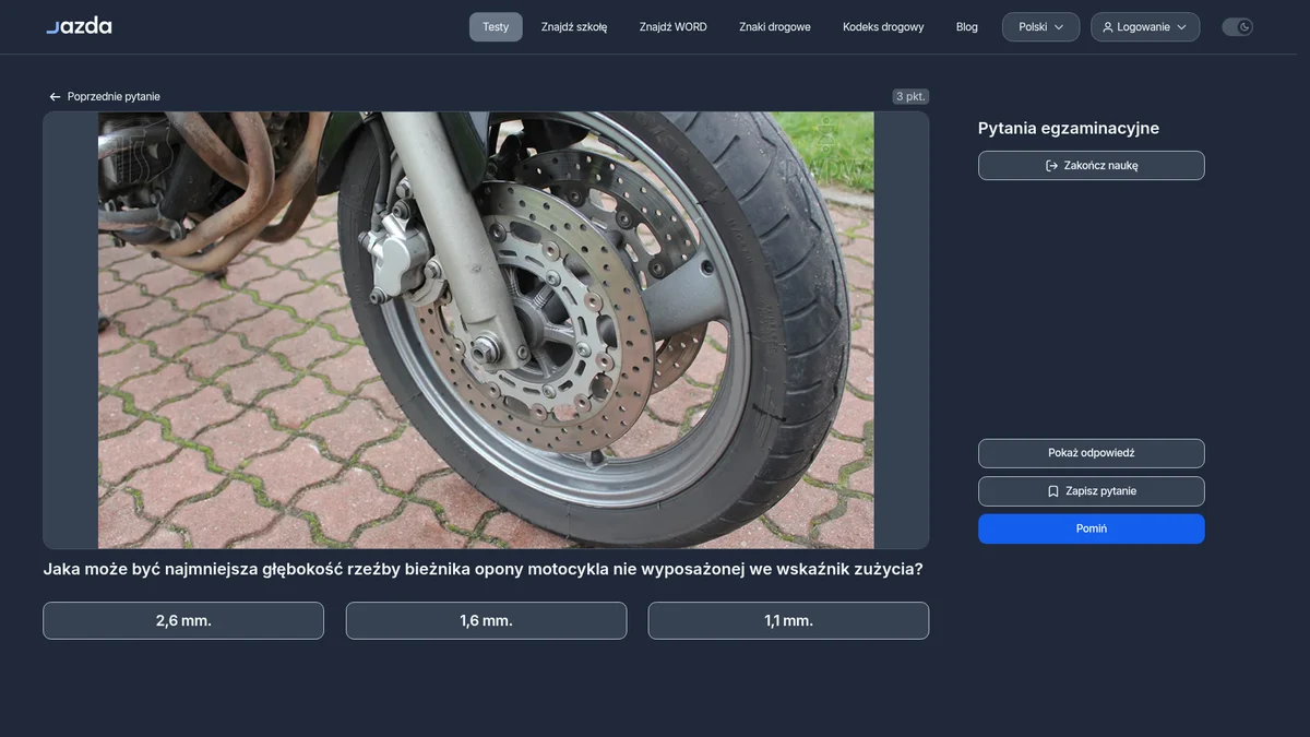 Minimalna głębokość bieżnika motocykla - ile mm dopuszcza przepis?