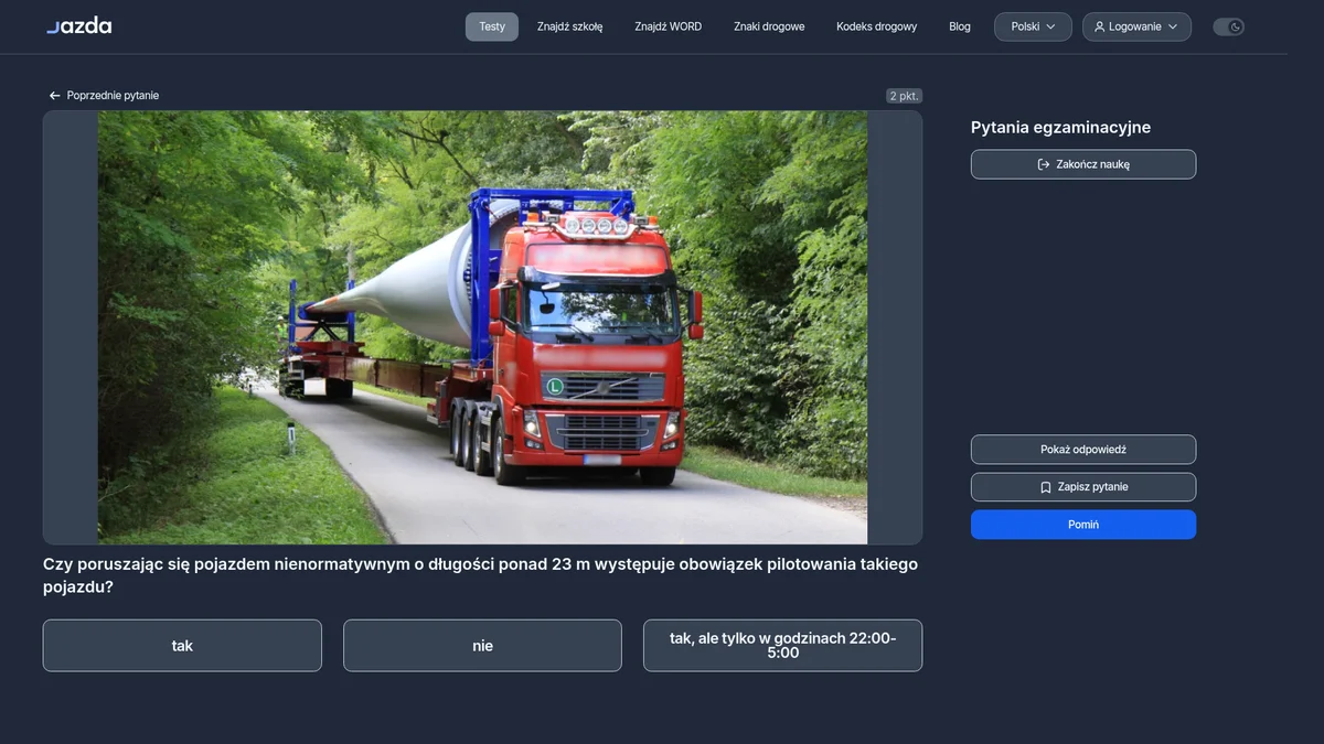 Pilotowanie pojazdu nienormatywnego powyżej 23 m - kiedy jest obowiązkowe?
