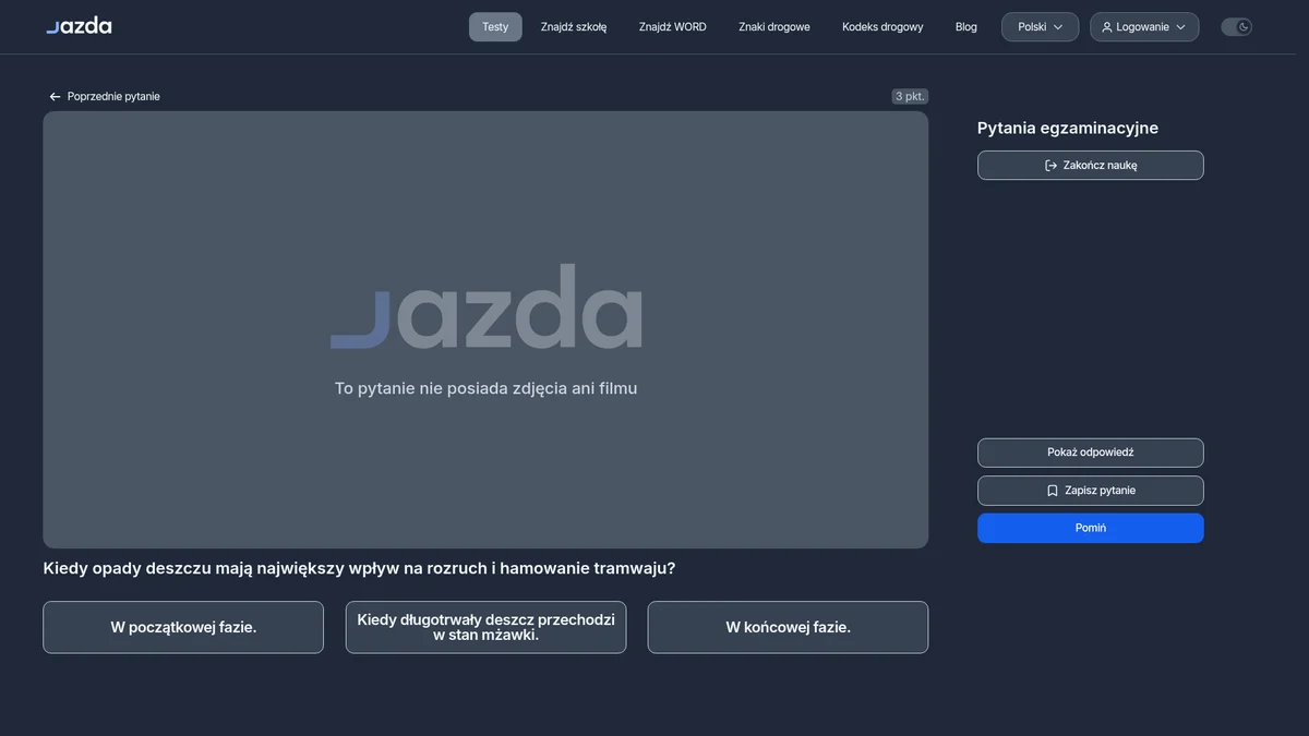 Opady deszczu a hamowanie tramwaju: kiedy ryzyko jest największe?