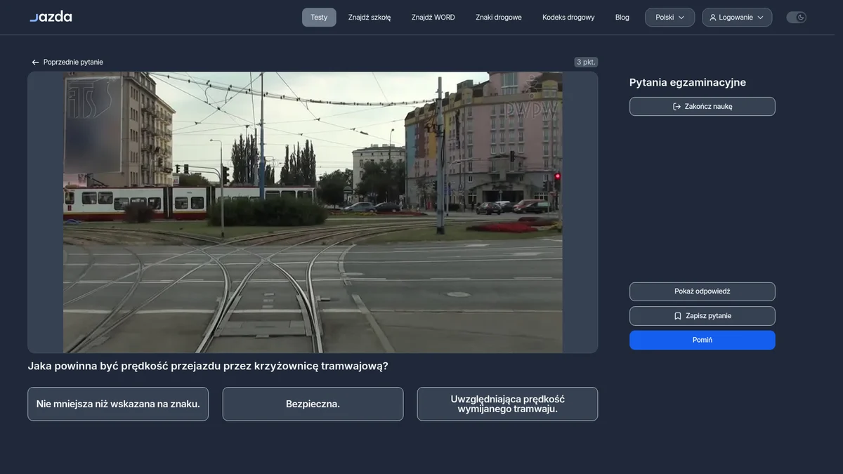 Predkosc przejazdu przez krzyzownice tramwajowa - jaka jest bezpieczna?