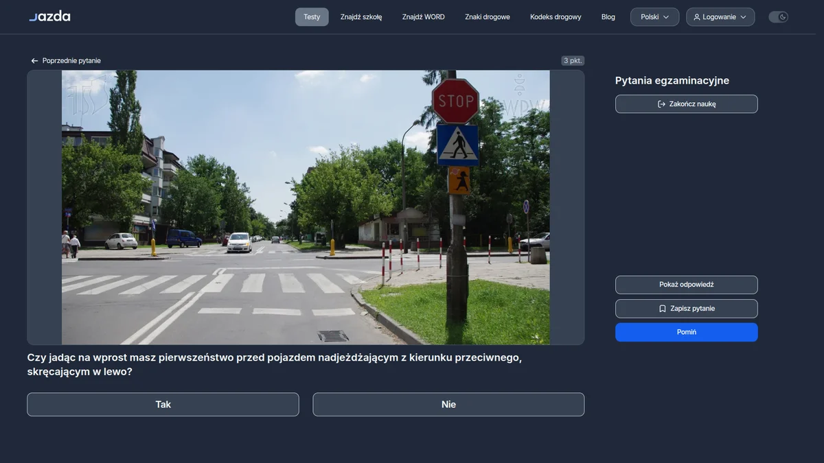 Jazda na wprost a pojazd skręcający w lewo z przeciwka - pierwszeństwo