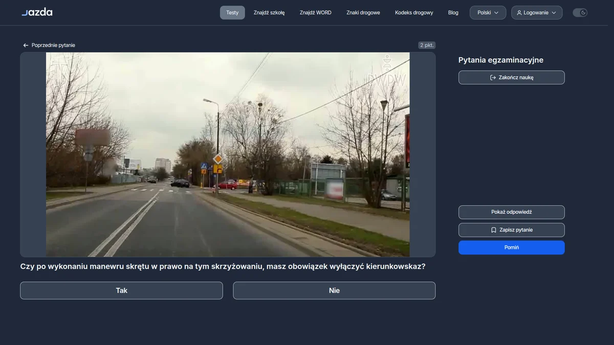 Kiedy wyłączyć kierunkowskaz po skręcie w prawo