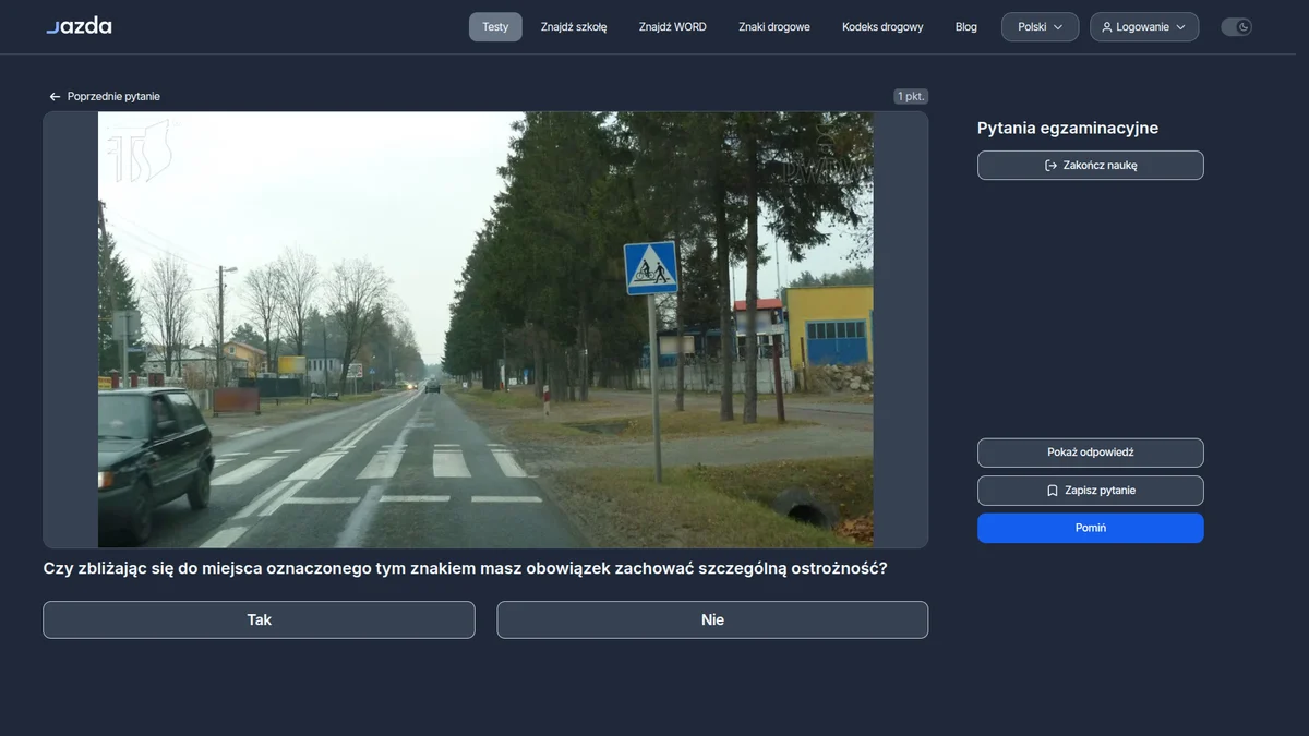 Przejście dla pieszych i rowerzystów - szczególna ostrożność