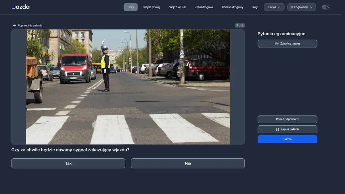 Sygnał policjanta zapowiadający zakaz wjazdu